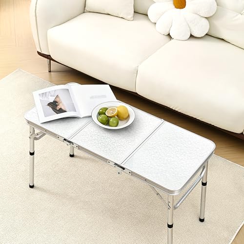 Yriuat Folding Camping Table 3ft Portable Pinic Table Adjustable Height Small Card Table Aluminum Foldable Lightweight with Carry Handle for Outdoor Indoor Hiking Camp BBQ Beach - color: Sage Gray, size: 35"l X 16"w X 27"h