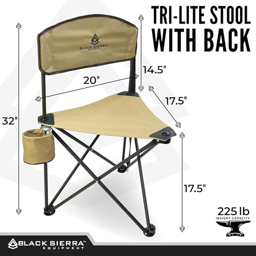 Black Sierra Tri-Lite Stool with Back Lightweight, Folding Chair, for in the Hunting Blind, Camping, and Fishing, Steel Frame Supports 225 LBS - color: Tan 2