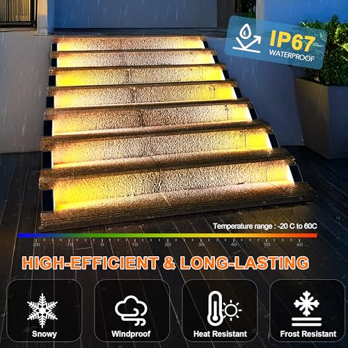 LED Solar Step Lights Waterproof Outdoor Stair Lights, Solar Deck Lights Outdoor Decor IP67 Solar Decoration Lights for Yard, Patio, Garden, Walkways, Front Door, Pathway, Driveway, Porch 6 Pack - color: Warm White, size: 6 Pack
