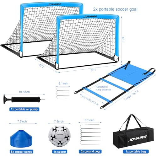 Pro-Grade Kids Backyard Soccer Goal, Tear-Resistant 5-Layer Polyester Soccer Net & 10mm Poles for Maximum Durability, 4x3ft/6x4ft/7x5ft, Pop Up Portable Soccer Training Equipment Set with Size 4 Ball - size: 6 ft x 4ft, style: Blue