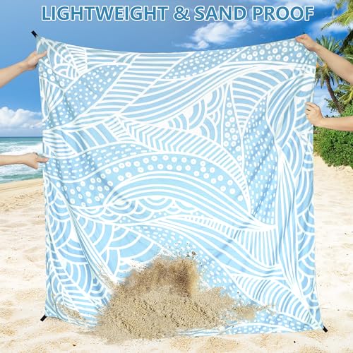 HIHOHO Beach Blanket Waterproof Sandproof Beach Mat for 1-8 Adults Quick Drying Durable Outdoor Picnic Mat for Beach Festival Travel Camping Hiking (BL-Ripple, 79"×108"(6 Person)) - color: Bl-ripple, size: 9' x 6'7" (6 Person)