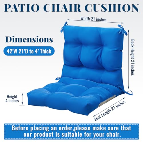 Marsui Outdoor Indoor High Back Chair Cushions Patio Furniture Tufted Pillow with Ties Water-Resistant Replacement Outdoor Rocking Chair Cushions, 42 x 21 Inches(Blue) - color: Blue, size: Solid Color