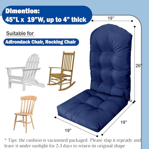 Adirondack Chair Cushion, Thick Indoor/Outdoor Rocking Chair Cushion with High Elasticity PP Cotton Water-Resistant Patio Furniture Cushions High Back Seat Pads for Porch Yard Lawn Chairs 44x19x4 - color: Navy