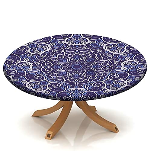 Kaleidoscope Flowers Fitted Tablecloth Round, Bohemian Style Elastic Edge Table Covers, Indoor Kitchen Dinning Room or Outdoor Picnic Party Dining Tables Decoration, Fits Tables 28" to 32" - color: Bohemian Style, size: 28" (Round)
