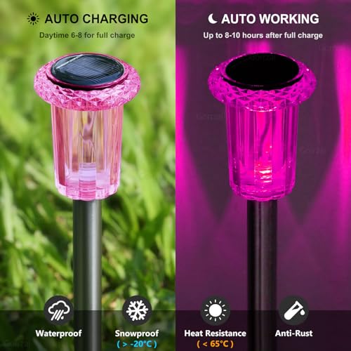 DenicMic Solar Lights Outdoor 10 Pack Waterproof Pink LED Stainless Steel Stake Outside Lights for Yard Pathway Garden Driveway Walkway Landscape Path Lighting Mothers Day Gifts for Mom - color: Pink 10Pack