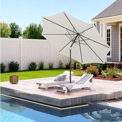 9FT Outdoor Patio Umbrella Outdoor pool Umbrella with Push Button Tilt and Crank, Market Umbrella 8 Sturdy Ribs UV Protection for Garden, Deck, Backyard (White) - color: White