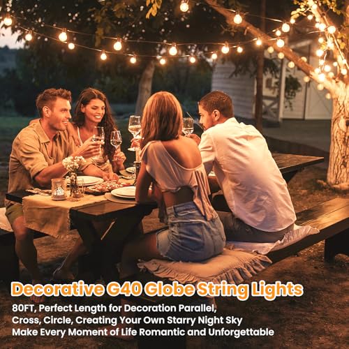 Bosceos 80FT Outdoor G40 LED Globe String Lights Dimmable Waterproof Shatterproof Light Strings with 40 Bulbs Connectable Commercial Hanging Lights for Christmas Patio House Backyard Balcony Party - color: Black, size: 80FT-Warm White