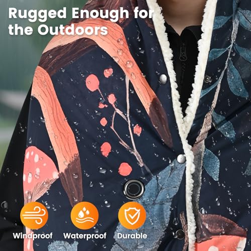 WOOMER Wearable Heated Blanket Battery Operated 50x70 Inches, 15000mAh Cordless Rechargeable Electric Throw Blanket with 3 Heat Settings, Waterproof Portable Heating Blanket for Outdoor Camping Travel