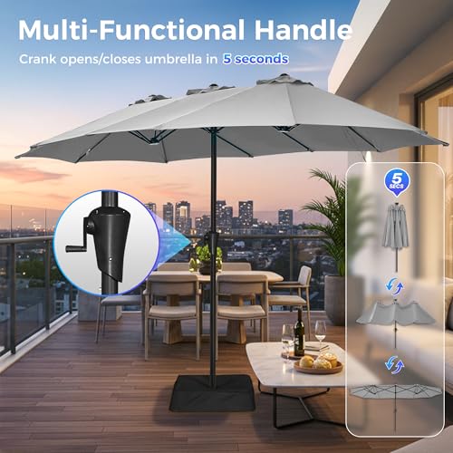 SUPERJARE 13FT Outdoor Umbrella for Patio, Double sided Pool Umbrellas with Fade Resistant Canopy, Large Table Umbrella for Deck, Market, Backyard - Gray(No Base) - color: Gray, size: 13FT