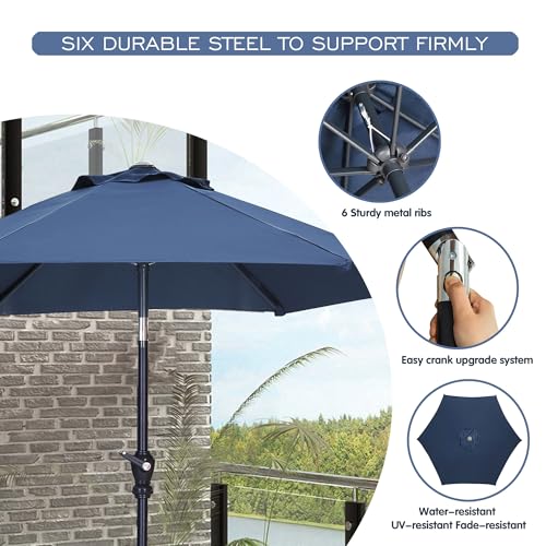 GDY 7.5FT Patio Umbrella Outdoor Table Umbrella,Market Umbrella with Push Button Tilt and Crank for Garden, Lawn, Deck, Backyard & Pool (Navy Blue) - color: Navy Blue, size: Umbrella Only