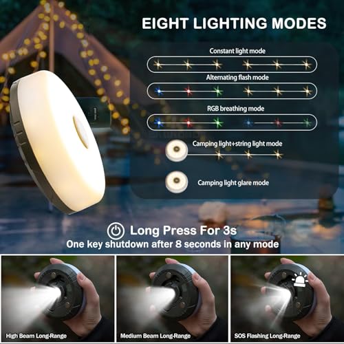 Sutaig 2-Pack Camping String Lights, 4 in 1 Outdoor Camping Lantern with 8 Lighting Modes(32.8Ft), Quick 30s Recovery, Waterproof, Type-C Fast Charging, Portable Lights for Camping/Yard/Hiking - style: Green
