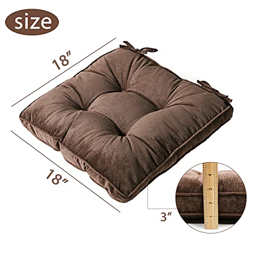 Furlide Chair Pads with Ties Indoor Outdoor Cushions 18 x 18 Inch for Dining Chairs Set of 2, Square Coffee - color: Coffee