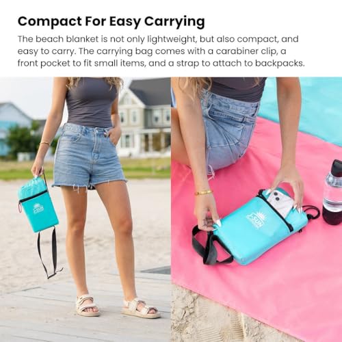 Beach Blanket Sandproof Waterproof, Extra Large Beach Mat, Oversized & Compact Sand Free, Quick Dry Beach Essentials for Vacation, Cruise, Picnic & Camping with Stakes & Extra Zippered Pockets