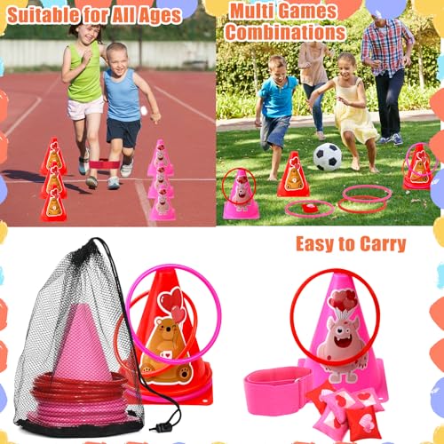 39Pcs 4 in 1 Valentines Day Party Games for Kids with Ring Toss, Plastic Cones, Bean Bags, 3-Legged Race Bands, Stickers, Carnival Valentine's Games Activity Combo Set for Classroom Indoor Outdoor - color: Valentine's Pink-Stickers