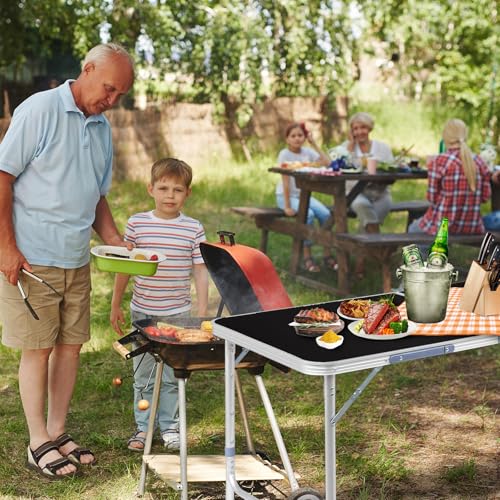 6.0 Ft Folding Portable Camping Table with Three Adjustable Heights, Tri-fold Outdoor Table, Outdoor Camping Kitchen, BBQ, Picnic, Cooking, Beach, Garden, Party, Black - color: Black, size: 6 FT