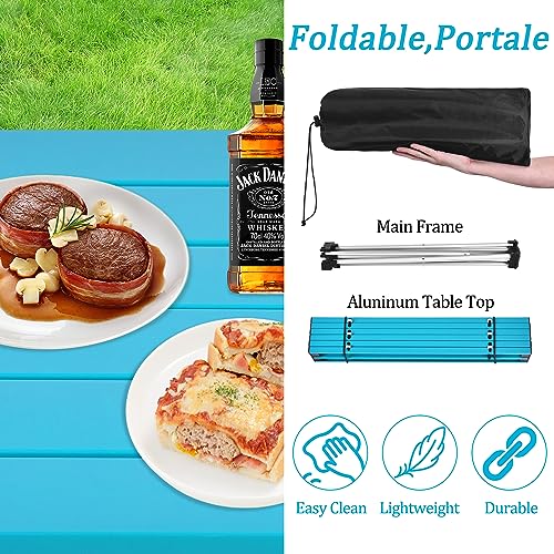 Grope Portable Camping Table with Aluminum Table Top, Folding Beach Table Easy to Carry, Prefect for Outdoor, Picnic, BBQ, Cooking, Festival, Beach, Home (Deep Blue-S) - color: Blue, size: Small