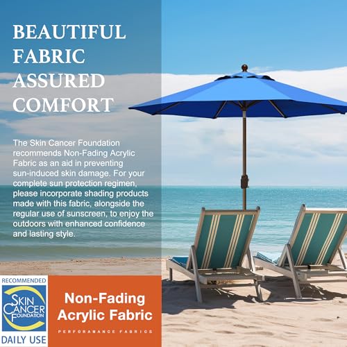 EliteShade USA 10-Year-Non-Fading 9Ft Market Patio Umbrella, UPF 50+ UV Protection Performance Sun Umbrella, Heavy Duty Commercial Grade Outdoor Table Umbrella with Crank & Tilt, Windproof Vented Top for Garden, Pool, Deck and Outdoor Playsets, Royal Blue