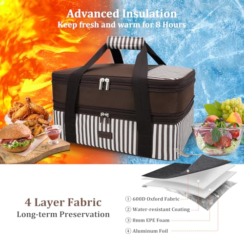 Expandable Casserole Carrier Bag - Double Decker Food Bag, Insulated Casserole Carrier for Hot or Cold Food, Lasagna Holder Tote for Picnics,Beaches,Traveling or Gifts - color: Brown