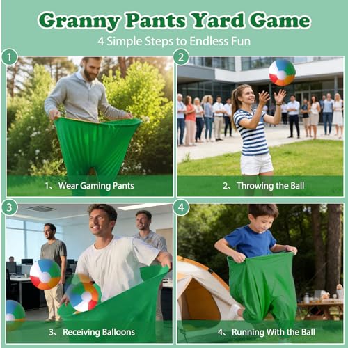 Granny Pants Yard Game Set Giant Outdoor Party Activity for Kids and Adults, Big Pants Ball Catching Set with 4 Balloons and Pump, Funny Lawn Activity, Ring Toss Games (Dark Green) - color: Dark Green
