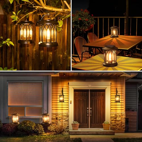 WdtPro Solar Lanterns Outdoor Waterproof, Upgraded Bright Hanging Solar Lights for Outside,Solar Powered Lanterns Lighting LED for Garden Patio Yard Decorative 2 Pack (Warm Light) - size: 2 PACK, style: Classic Black