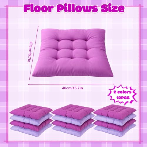 Geetery 12 Pcs Floor Pillows Bulk Seating Cushions for Floor Chair 15.7'' Large Meditation Cushion for Yoga Living Room Tatami Bedroom Balcony Office (Purple,Square) - color: Purple, size: Square