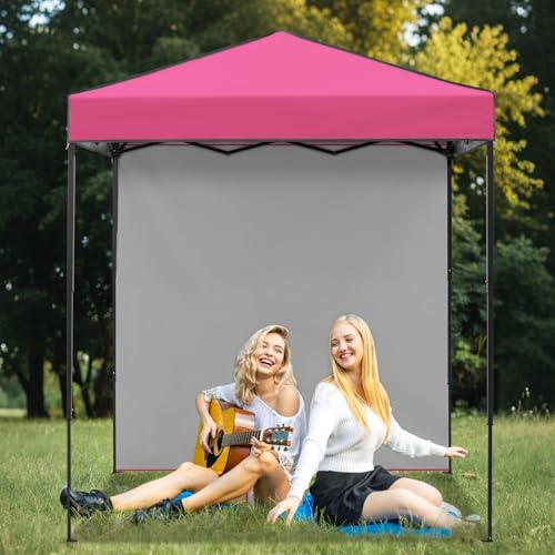 EAGLE PEAK 6x4 Instant Pop Up Canopy Tent with 1 Side Wall Panel, Straight Leg Sun Shelter, Portable Canopy with Carry Bag for Camping, Beach & Sports, Pink - color: Pink, size: One Wall
