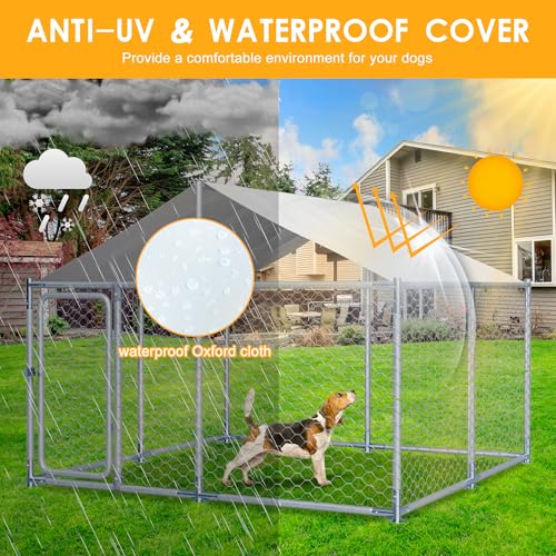 7.5 FT Large Outdoor Dog Kennel with Roof Heavy Duty Dog Kennel House, Galvanized Chain Link Dog Runs Pet Playpen with Waterproof UV-Resistant Cover and Secure Lock - size: 90"×90"×63"