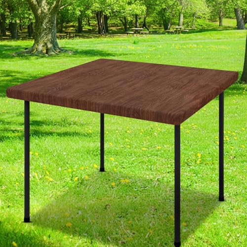 Smiry Square Table Cloth Cover, Waterproof Elastic Fitted Picnic Tablecloth, Wipeable Flannel Backed Vinyl Tablecloths for Camping, Dining, Outdoor (Brown, 42" x 42") - color: Brown, size: 42" x 42" (Square)