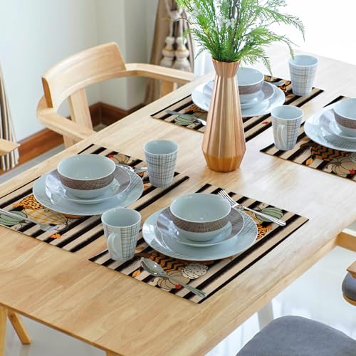 Fall Placemats Set of 4, Autumn Place Mats 12x18 Inch Leopard Buffalo Plaid Pumpkin Heat Resistant Washable Tablemats for Farmhouse Kitchen Dining Thanksgiving Halloween Party - color: Plaid Pumpkin