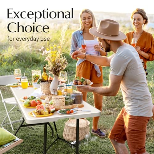 10 Pack of 6 Feet Foldable Table with Built in Handle & Steel Legs | Heavy Duty Portable | Perfect for Party, Dining, Wedding, Events, Picnic Indoor, Outdoor, Camping, Utility, Temporary - color: White, size: 10 PACK - 6 FT