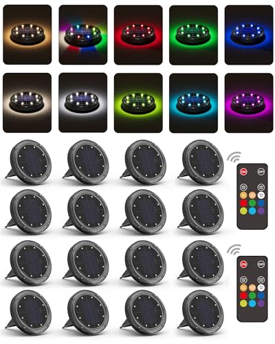 Color Changing Solar Ground Lights with 33ft Long Distance Remote Control - Flat Solar Light Outdoor Waterproof - Pathway Lights Solar Powered for Yard Decorative Outside Lawn Walkway [16 Pack] - size: 16PACK