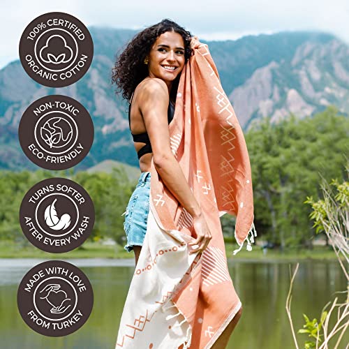 FESHKA Sand Proof Turkish Beach Towel – Oversized, Quick Dry & Lightweight Travel Towel - 100% Organic Cotton Beach Blanket - Perfect for Bath, Pool & Picnic | Gingerbread (Rust) - color: 09 - Rust