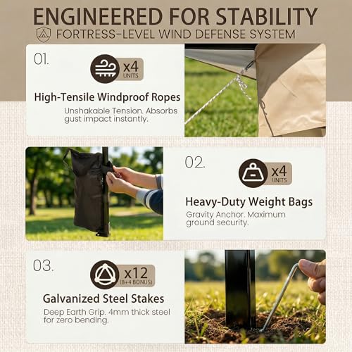 Bezseller 11x11 Pop Up Gazebo with Mosquito Netting – Easy 1-Person Setup, Water-Resistant Backyard Canopy for Family Patio & Garden Use,Khaki - color: Khaki, size: 11"x11"