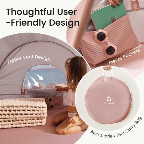 Tiny Land Baby Beach Tent – Pop Up Baby Tent with UV Protection, Portable Baby Beach Essentials, 35.4"x27.6"x31.5" Sun Shelter for Infants, Baby Outdoor Use (Pink) - color: Sunset Blush