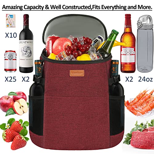 Camping Cooler Backpack 30 45 Cans, Soft Backpack Coolers Insulated Leak Proof Travel Cooler Bag Waterproof Lunch Picnic Beach Work Trip Thermal Bag Drink Beverage Beer Bag Cooler - color: Wine Red, size: 30 Cans