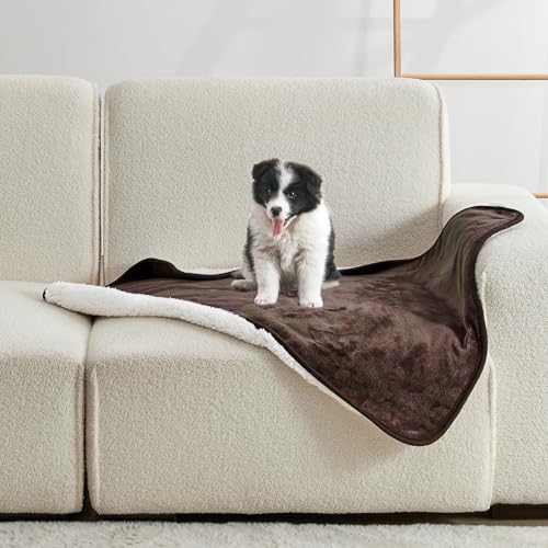 Waterproof Blanket for Bed Couch Sofa, Soft Liquid Pee Proof Pet Blanket for Dog Puppy Cat, Reversible Sherpa Fleece Furniture Protector (Brown, 30x40 inches) - color: Brown, size: 30x40 inches