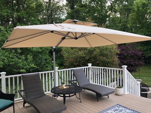 PURPLE LEAF 9' X 11' Patio Umbrella Outdoor Rectangle Umbrella Large Cantilever Umbrella Windproof Offset Heavy Duty Sun for Garden Deck Pool Patio, Beige - color: Beige, size: 9' X 11'