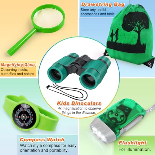 YOPINSAND Kids Explorer Kit & Bug Catcher Kit, Camping Gear for Kids, Outdoor Exploration Set with Backpack & Binoculars, Ideal Outdoor Adventure Toys for Boys Girls 3-12 - color: Green