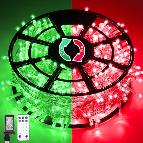 JMEXSUSS 168ft 600 LED Red to Green Halloween Lights Outdoor, Red Green Color Changing Christmas Lights, Christmas Twinkle String Lights Plug in for Tree Porch Yard Halloween Decorations - color: Red to Green, size: 600 LED