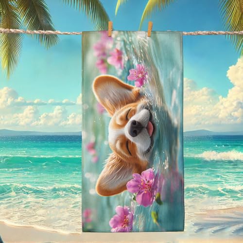 Cute Corgi Mermaid Beach Towel Coral Cute Dog Swimming Towel, Quick Dry Soft Absorbent Sand Free Oversized Lightweight Lounge Blanket, Vacation Picnic Pool Gym Outdoor Essentials 62x31 Inch - size: 31x62 Inch