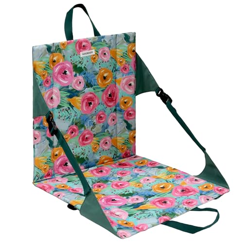 Folding Stadium Seat Cushion with Backrest, Portable Bleacher Pad for Camping,Lightweight Chair with Backrest for Outdoor Sports Concerts - color: Green Floral