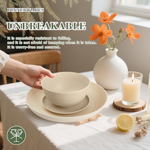 Wrova Wheat Straw Dinnerware Sets of 32,Dishwasher Safe Alternative Plastic Dishes Set Service for 8,Unbreakable Dinner Plates and Bowls Sets for Kitchen,Party,Camping,RV. Beige - color: Beige, size: 32 Pack