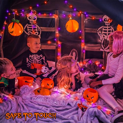 2 Pack Halloween Fairy Lights Plug in, 33Ft 100 LED Micro Starry String Lights with Remote Timer 8 Modes, IP68 Full Waterproof Twinkle Lights for Indoor Halloween Decor (Orange Purple) - color: Orange Purple