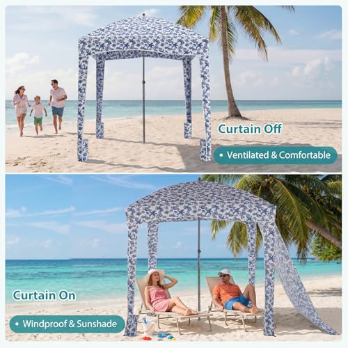 OLIXIS 6'×6' Beach Cabana Tent Sun Shelter – UPF 50+ Easy Setup Cool Canopy Tent Sun Shade with Side Wall, Wind Resistant Beach Cabana for Whole Family - color: Starfish Shell, size: 6x6 ft