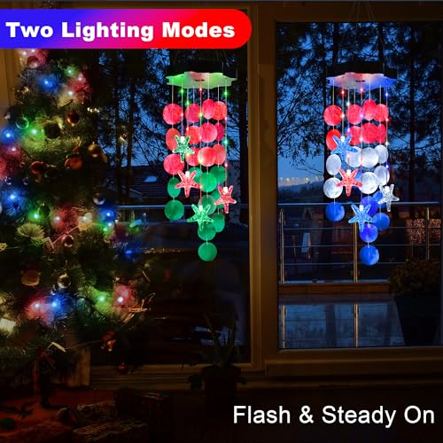 Solar Shell Gift for Mom Grandma Girls, Christmas Red & Green Solar Wind Chimes for Outside,Christmas Decorative Mobile Lights for Garden, Yard, Patio, Window, Party, Outdoor Decorations - color: Red & Green