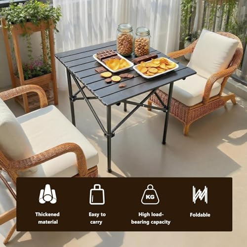 Lightweight Folding Camping Table, Portable Aluminum Outdoor Table with Carry Bag, Compact Collapsible Table for Picnic, Beach, BBQ & Camping – Black