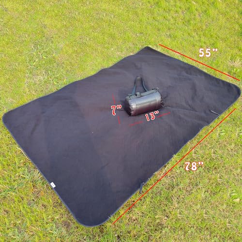 Large Outdoor Waterproof Blanket-Quilted Extra Thick Fleece Windproof Warm Includes Stuff Sack Shoulder Strap Machine Washable,55"x78"-Black - color: Black