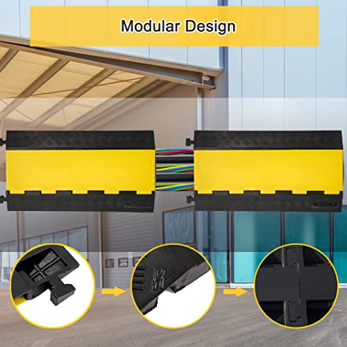 CXRCY 5 Channel Cable Protectors Ramp, 2Pack Cable Ramps,18000lbs Capacity Heavy Duty Rubber Driveway Traffic Speed Bumps Hose Cord Cable Protector Ramp for Wire/Hose/Pipe Hider - size: 2 Pack 5 Channel