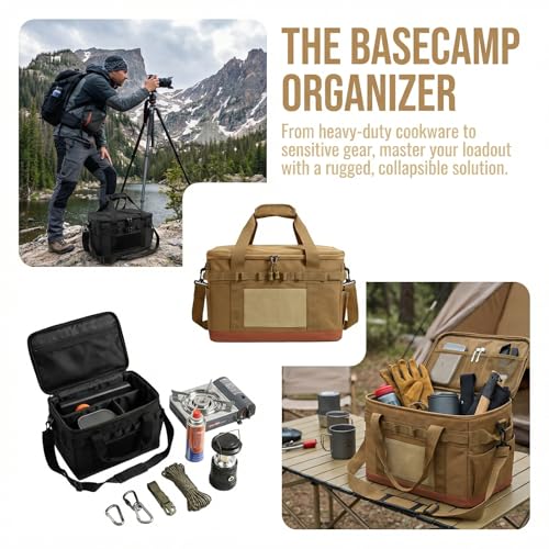 45L Large Insulated Picnic Basket, Foldable Waterproof Outdoor Storage Tote with 5mm EPE Thermal Layer, Leakproof Cooler Bag for Camping, Beach, BBQ & (Khaki 45L (Hard-Duty) Case) - color: Khaki 45l (Hard-duty) Case