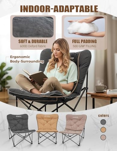 KingCamp Butterfly Chair Oversized XL Camping Chairs for Adults Padded Folding Comfy Camp Chairs 300lbs Heavy Duty with High Back for Bedroom Living Room Dorm Rooms Outdoor Patio Lawn - color: Deluxe Grey